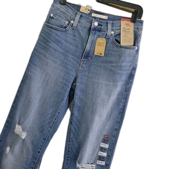 Levi's 724 High Rise Straight Jeans Women's Size 29 x 32 Blue Distressing- NEW - Picture 5 of 10